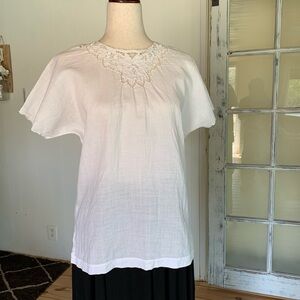 Antique handmade 100% linen top with 
 inlet embroidery